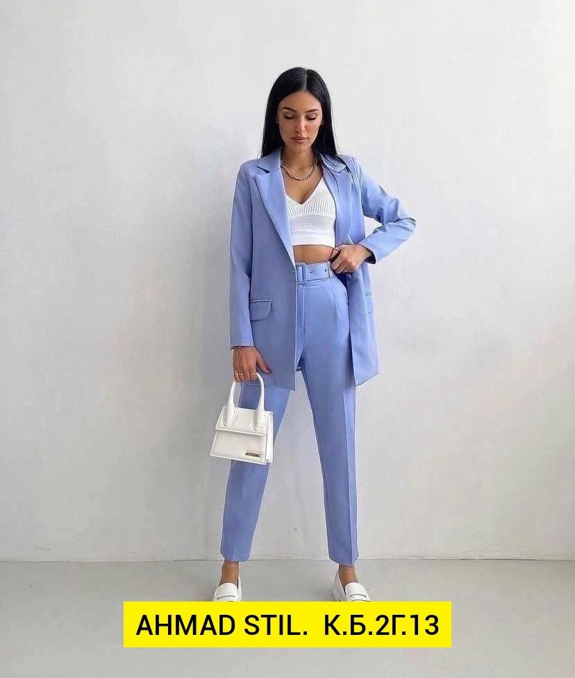 костюм двойка женский брючный,костюм двойка классическая,костюм женский,голубой костюм женский,брючный костюм женский