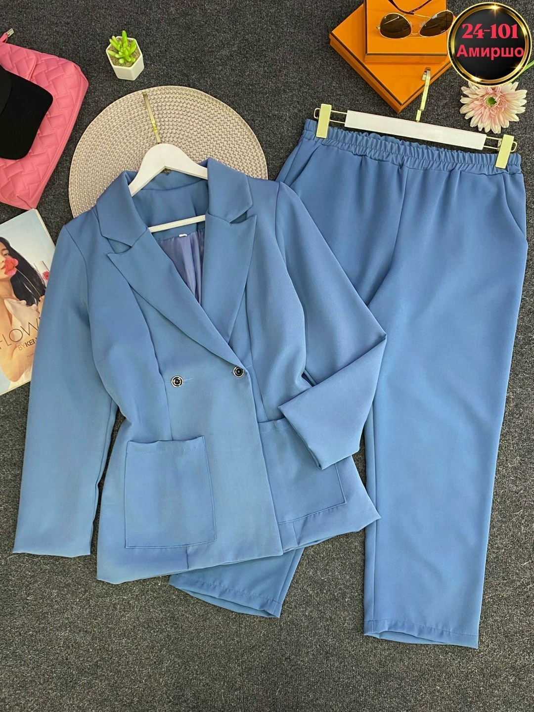 брючный костюм,брючный костюм женский для полных,костюм женский брючный,костюм женский,брючный костюм angelina 540 зеленый