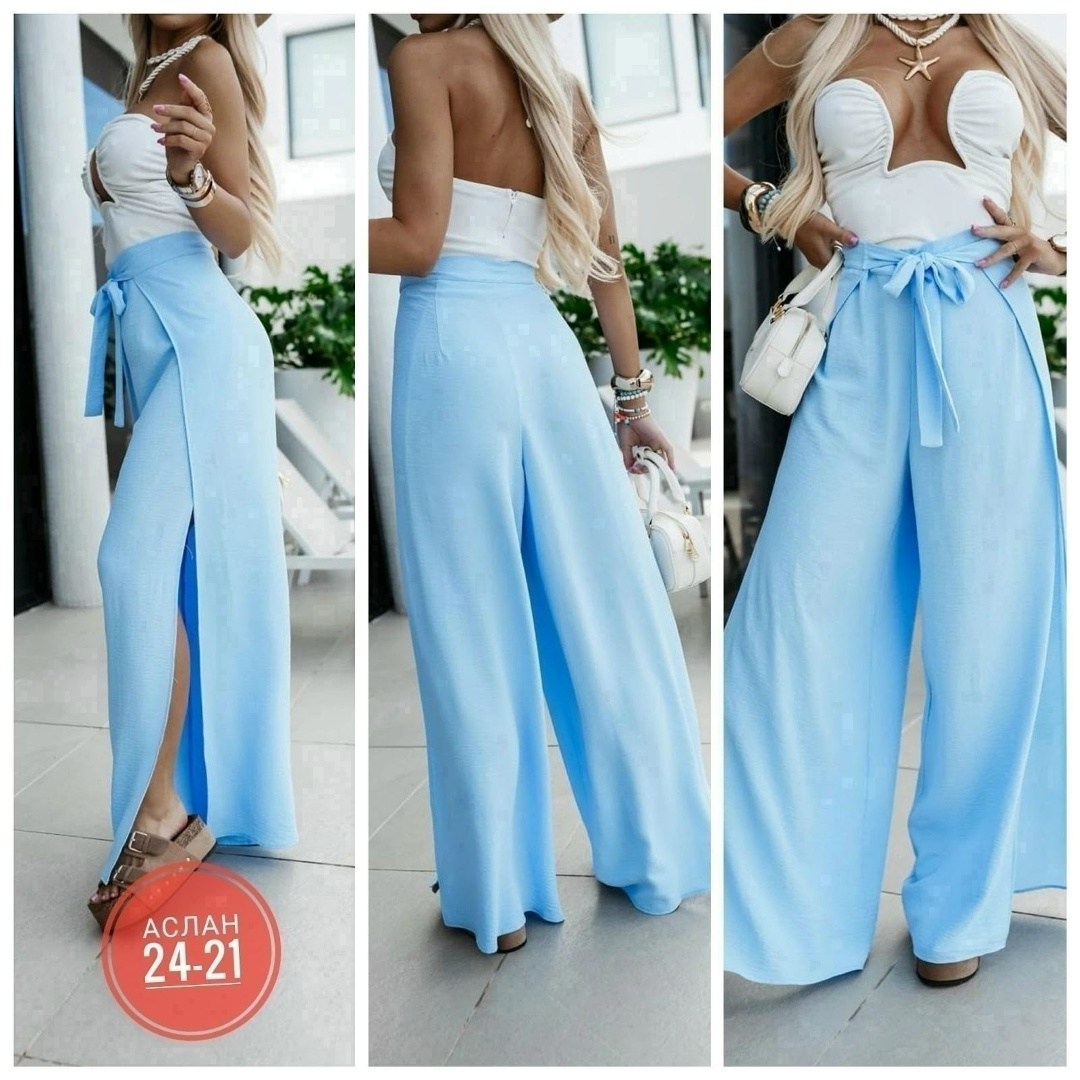 женские широкие брюки,женские легкие брюки,модные брюки палаццо,брюки с разрезам,длинные брюки