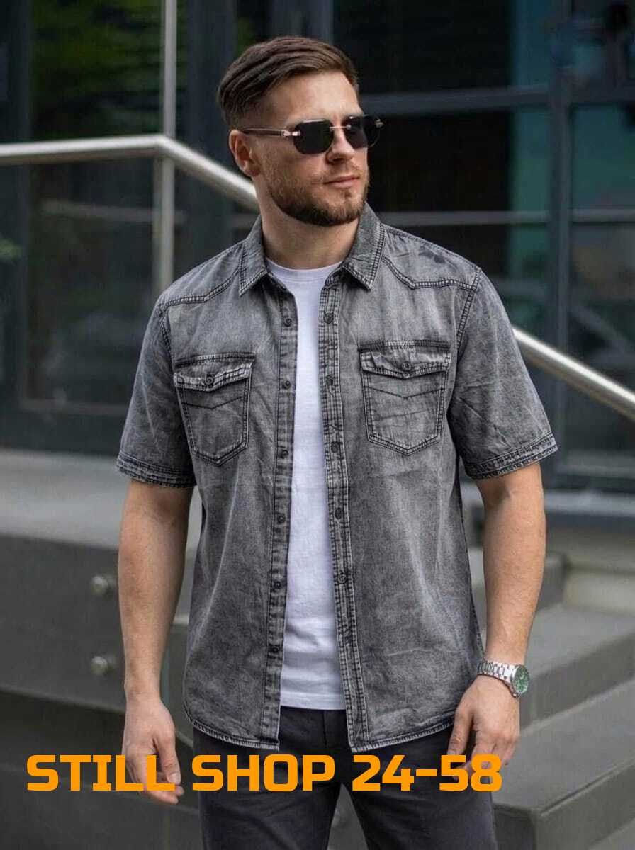 рубашка мужская джинсовая,мужская джинсовая рубашка большого размера,мужская джинсовая рубашка с коротким рукавом,рубашка мужская летняя,мужская рубашка