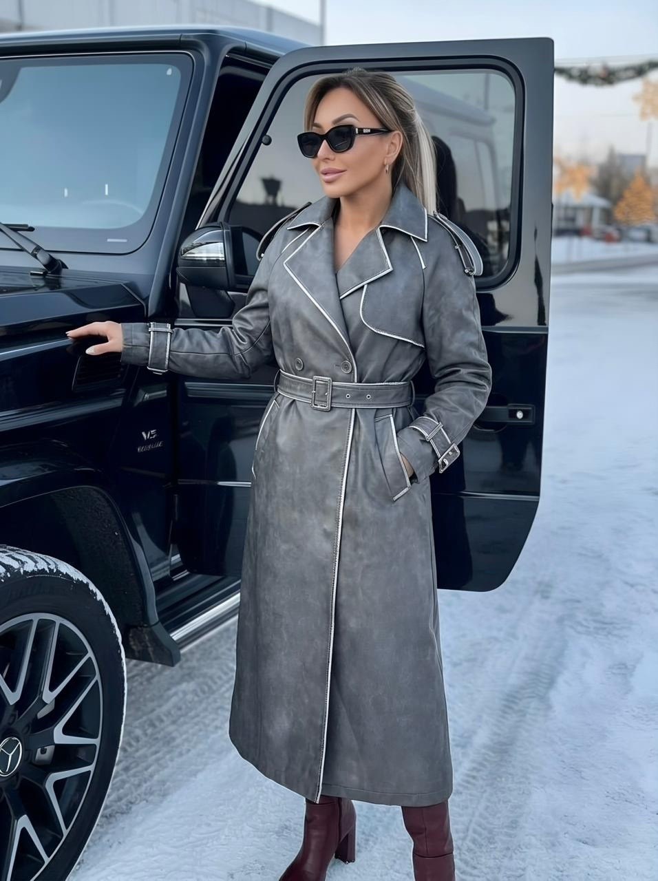 плащ тренч кожаный,кожаный тренч,стильное пальто,модное пальто,кожаное пальто