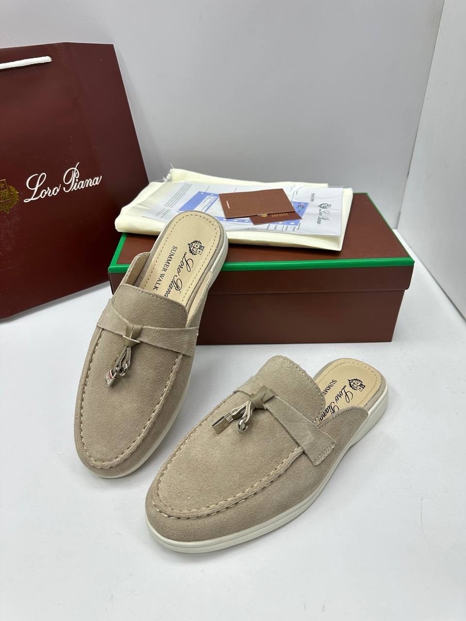 мюли loro piana,женские замшевые мюли loro piana бежевые,лоферы loro piana,,loro piana лоферы женские