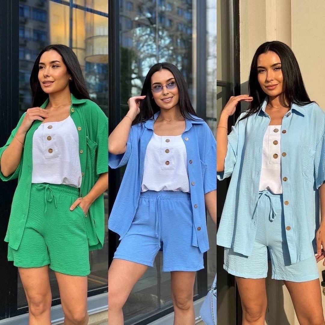 летний костюм с шортами и рубашкой,костюм шорты рубашка,модные костюмы,костюм шортами,женский костюм с шортами