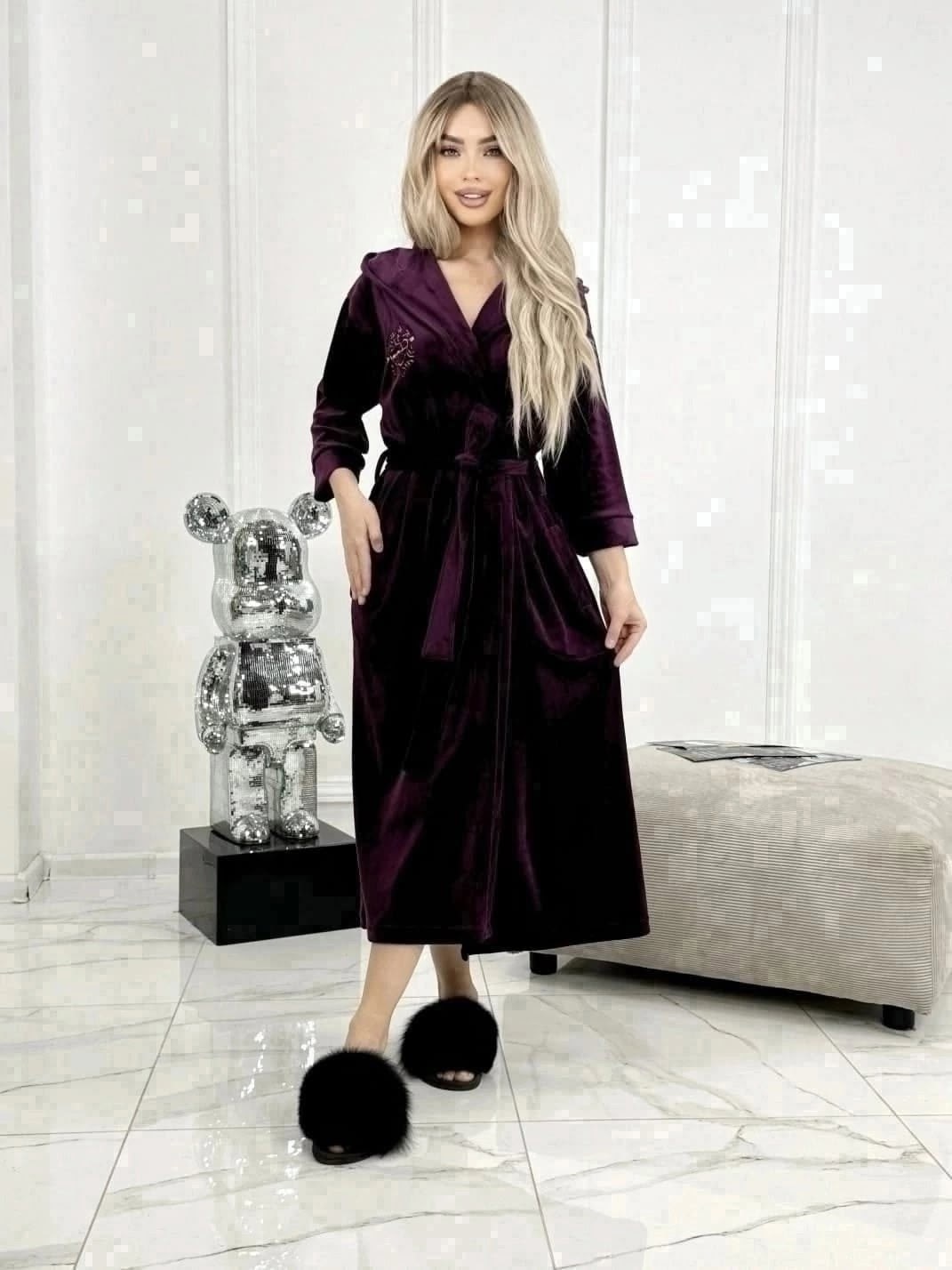 халат домашний велюровый ари текс,женский велюровый халат,велюровый халат,халат женский,халат велюровый длинный