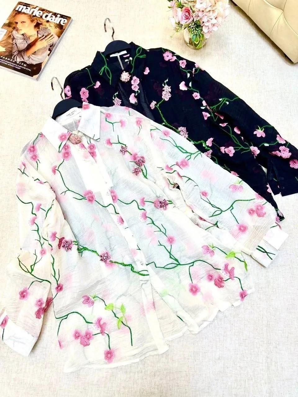 женская рубашка,рубашка с цветочным принтом,курортная льняная рубашка с цветочным принтом на пуговицах спереди 120% lino,женская блузка,рубашка с принтом