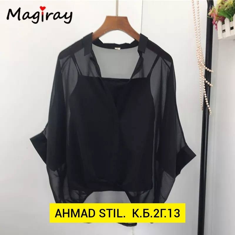 шифоновая 2-ка блузка с рукавом летучая мышь,женская шифоновая блузка с рукавами летучая мышь,женская шифоновая блузка,шифоновая блуза,блузка с шифоновой накидкой