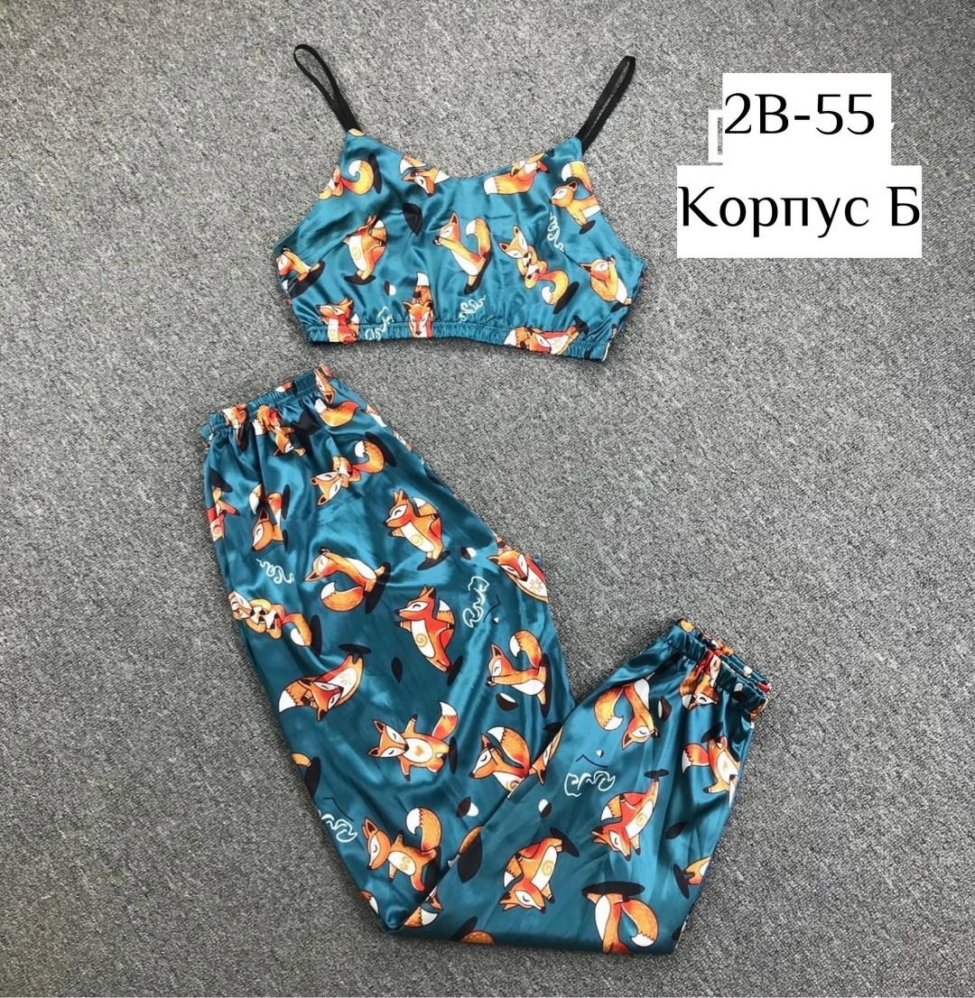 атласная пижама с лисами,пижама с лисичками,пижама женская,пижама комплект,пижама женская шелковая