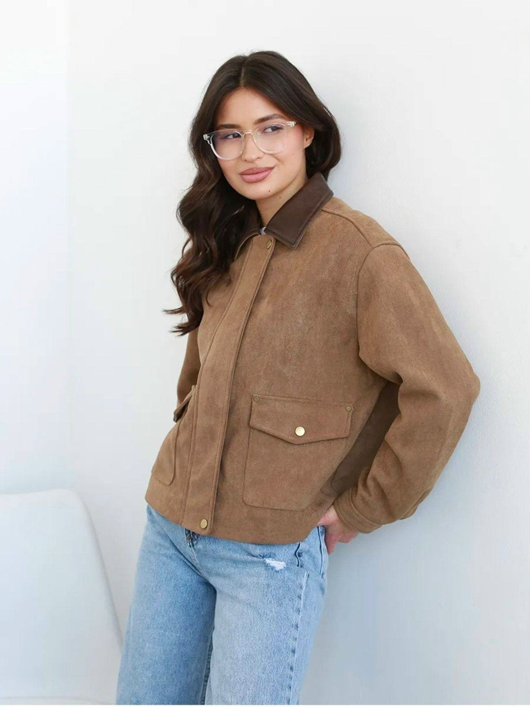 куртка свободного кроя из искусственной замши коричневого цвета asos design,замшевая куртка,повседневная куртка,куртка из замши,куртка из экозамши