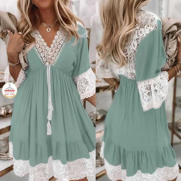 изящное платье-сарафан с гипюром мятное,платье с кружевами,платье лайт с гипюром,платье женское с кружевом,платье стиль