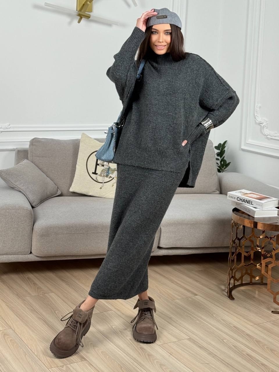 трикотажный костюм с юбкой,трикотажный костюм,костюм вязаный с юбкой теплый,стильный вязаный костюм,вязаные костюмы