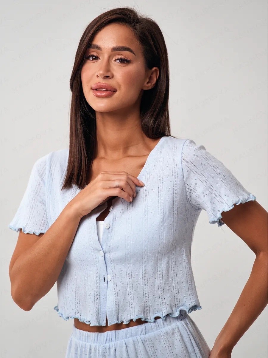 пижама кофта и шорты,комплект женской пижамы,пижама с шортами хлопок,женская пижама с шортами из ажурного хлопка happyfox,пижама женская