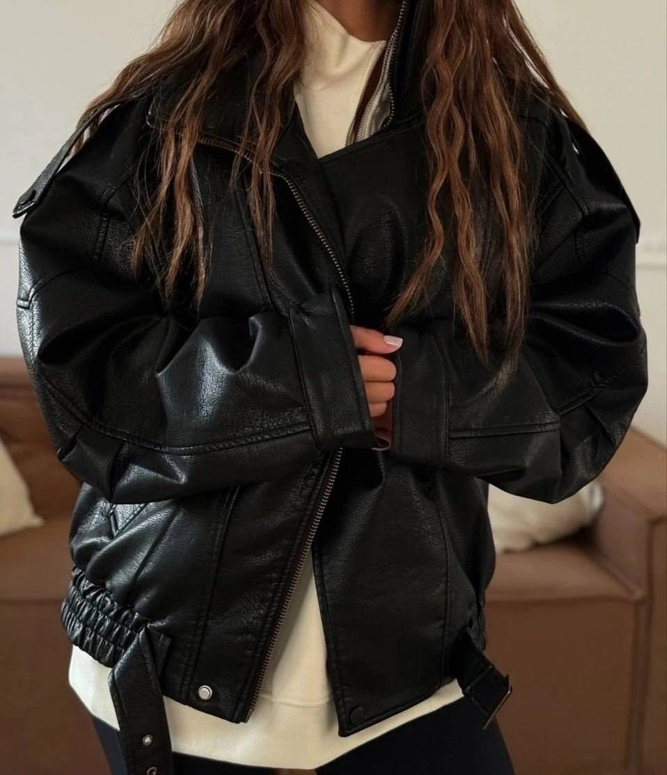 кожаные куртки,куртка из экокожи,женская кожаная куртка,женская куртка из искусственной кожи,куртка косуха h&f b женская оверсайз арт: 28918766