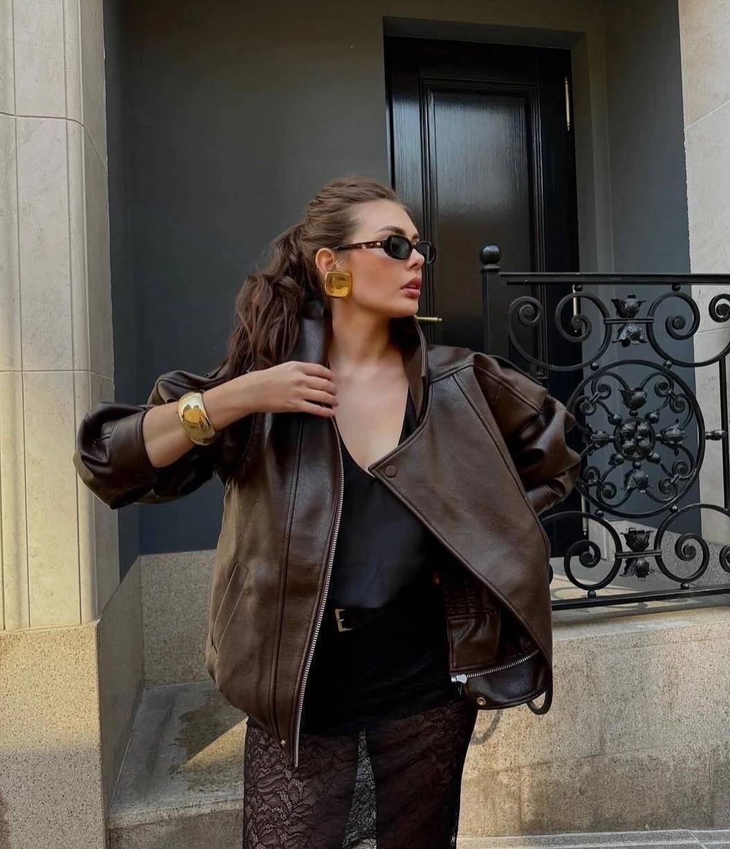 кожаные куртки,куртка из экокожи,женская кожаная куртка,женская куртка из искусственной кожи,куртка косуха h&f b женская оверсайз арт: 28918766