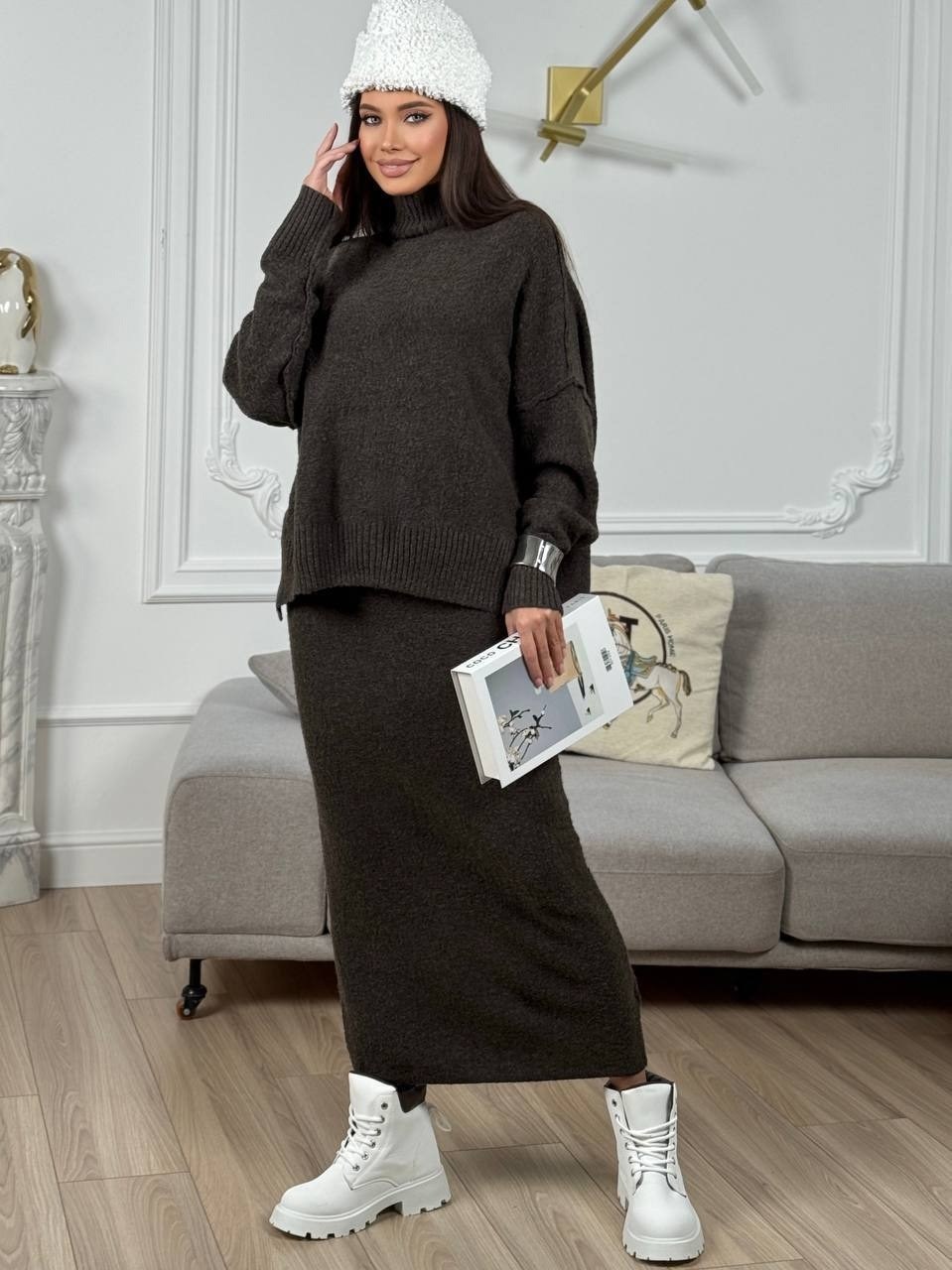 трикотажный костюм с юбкой,трикотажный костюм,костюм вязаный с юбкой теплый,стильный вязаный костюм,вязаные костюмы