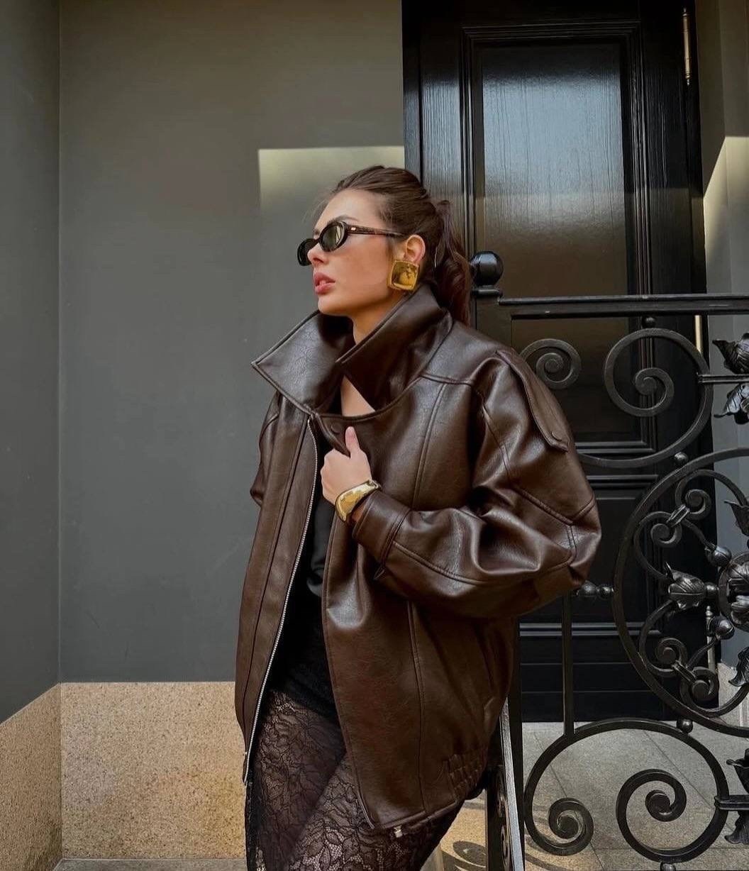 кожаные куртки,куртка из экокожи,женская кожаная куртка,женская куртка из искусственной кожи,куртка косуха h&f b женская оверсайз арт: 28918766