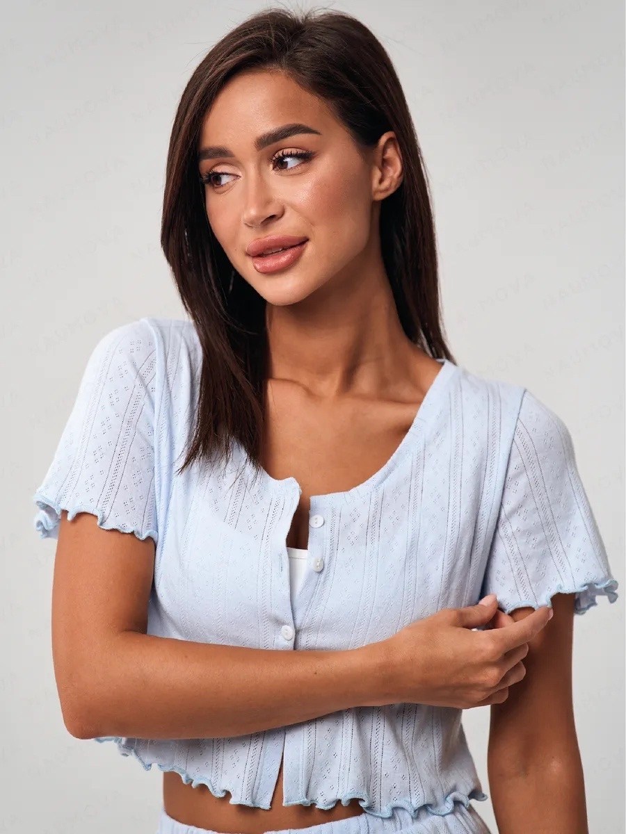 пижама кофта и шорты,комплект женской пижамы,пижама с шортами хлопок,женская пижама с шортами из ажурного хлопка happyfox,пижама женская