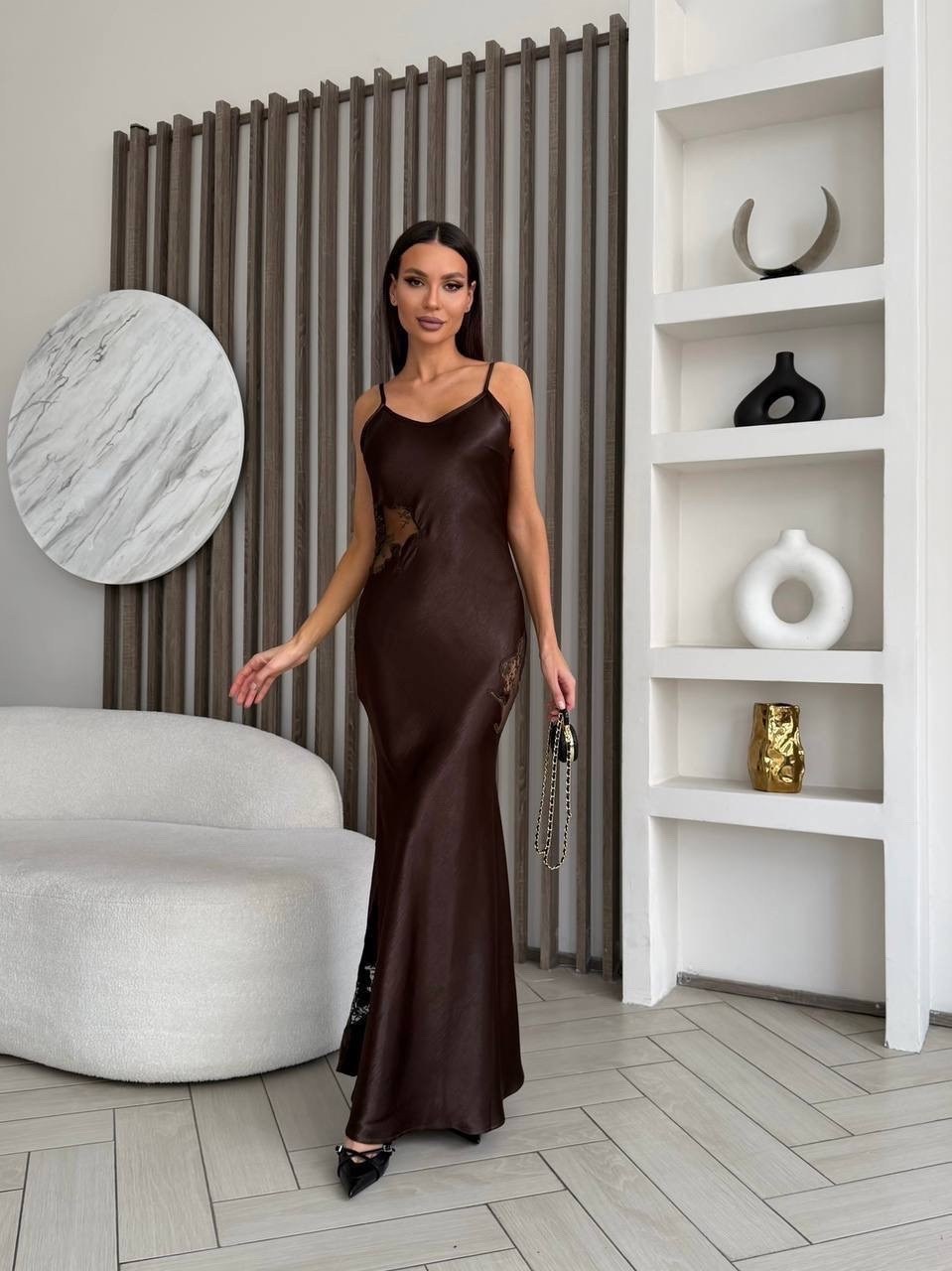 шелковое платье комбинация миди шоколадного цвета коричневое,платье бш2879 шоколадное,платье комбинация вечернее шелковое миди цвет шоколадный,платье #бш2879 шоколадный,шоколадное шелковое платье