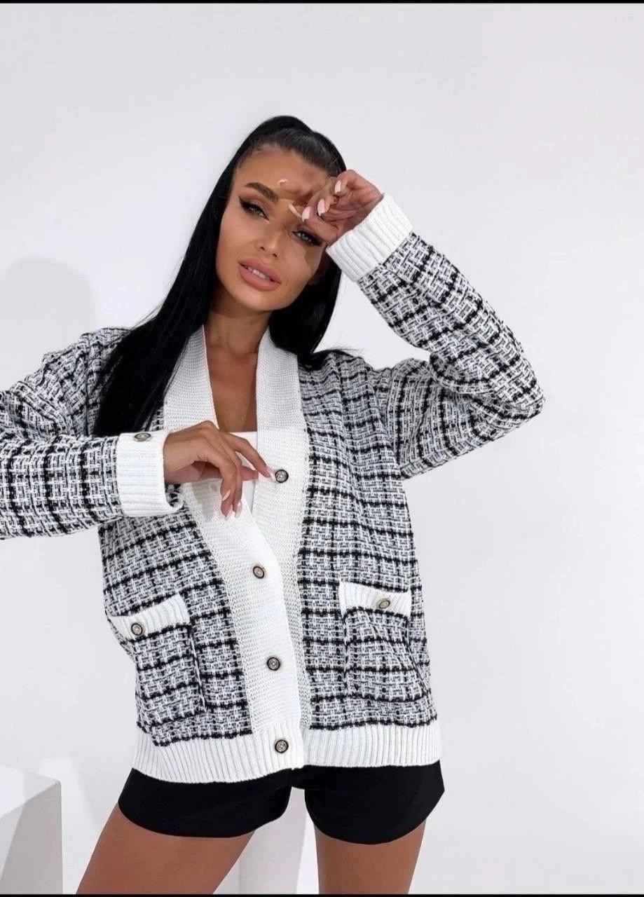 кардиган в стиле шанель,кардиган женский вязаный,кардиган 2026,кардиган на пуговицах в стиле шанель,кардиган вязаный в клетку