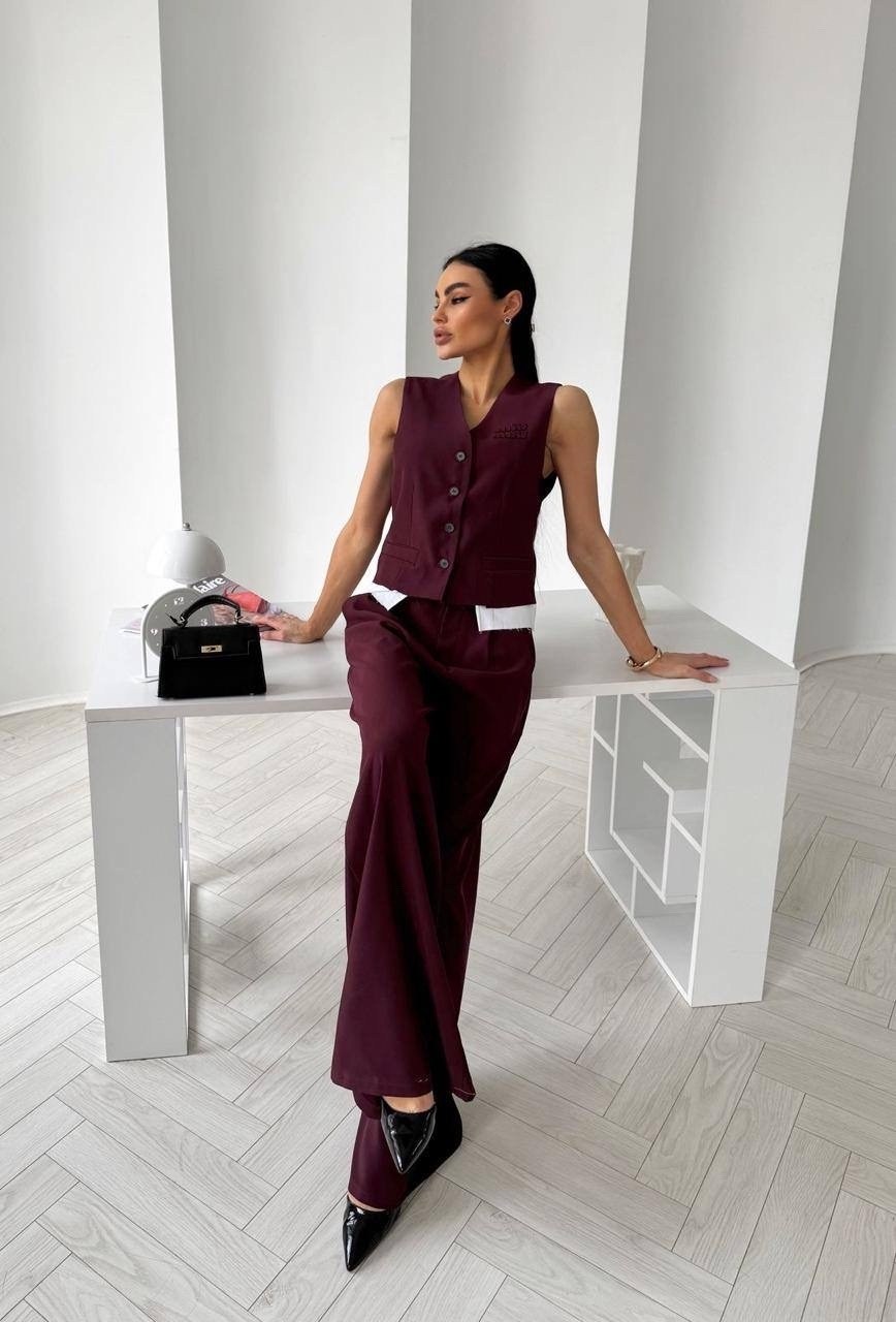 женские жилеты,костюм брючной,костюм dilanavip 2123 марсала,костюм с жилеткой женский