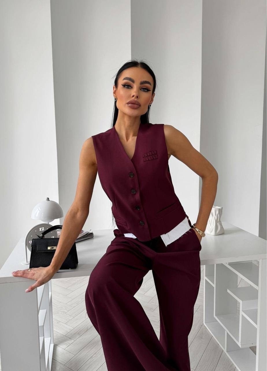 женские жилеты,костюм брючной,костюм dilanavip 2123 марсала,костюм с жилеткой женский