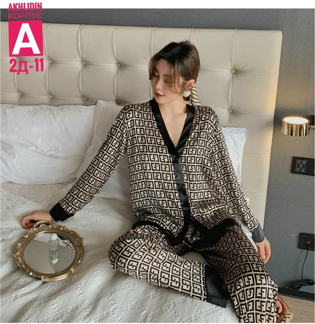 пижама шелковая фенди,пижама женская со штанами шелковая одежда для дома,женские пижамные комплекты,женская пижама,пижама женская комплект