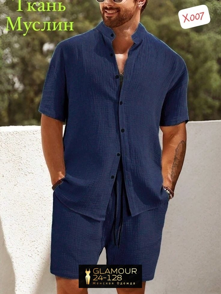 летние костюмы мужские,мужской костюм с шортами,трендовый деловой летний комплект муслин мужской костюм рубашка и шорты,костюм мужской,одежда для мужчин