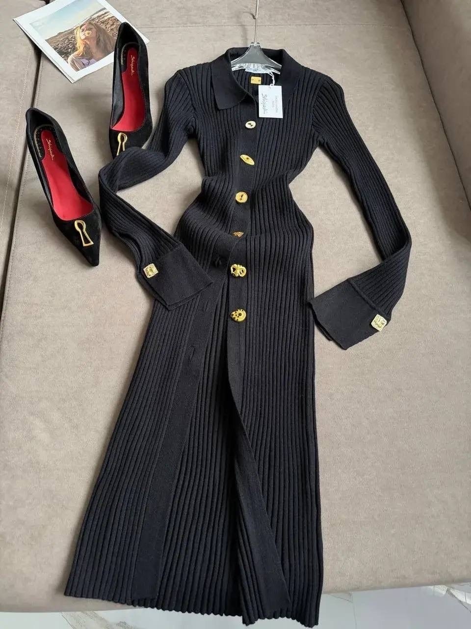 трикотажное платье,модное платье,платье женской,платье черное,вязаное платье