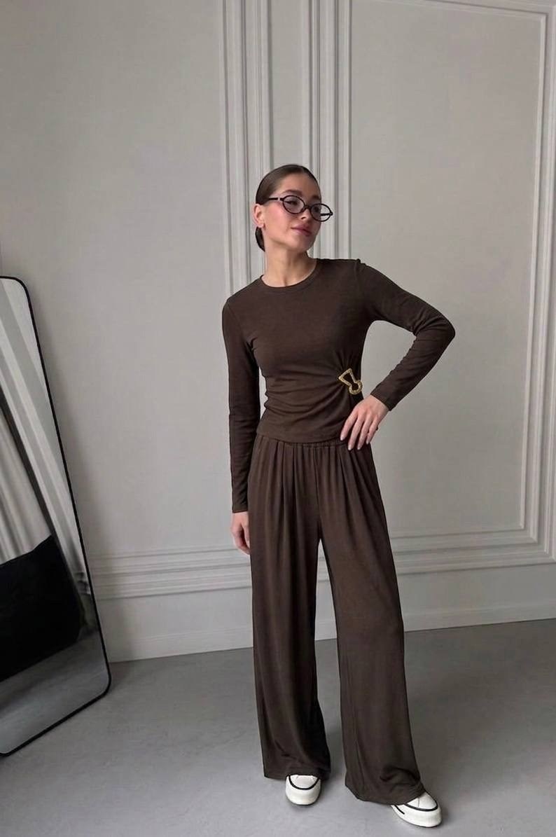 брючный костюм,трикотажный костюм,брюки для дома,костюм с брюками палаццо