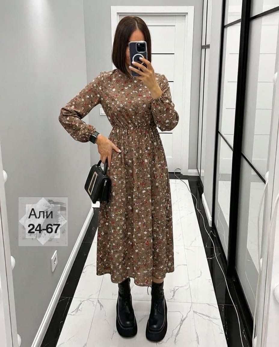 платье женское,платье женское черное в цветочек с длинным рукавом,женское платье миди,платье женское прадо,платье