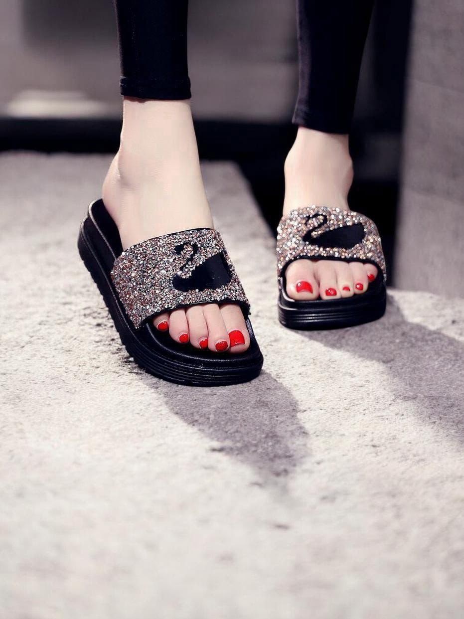 шлепанцы женские,женские тапки,,шлепки с блестками,женские шлепанцы на платформе