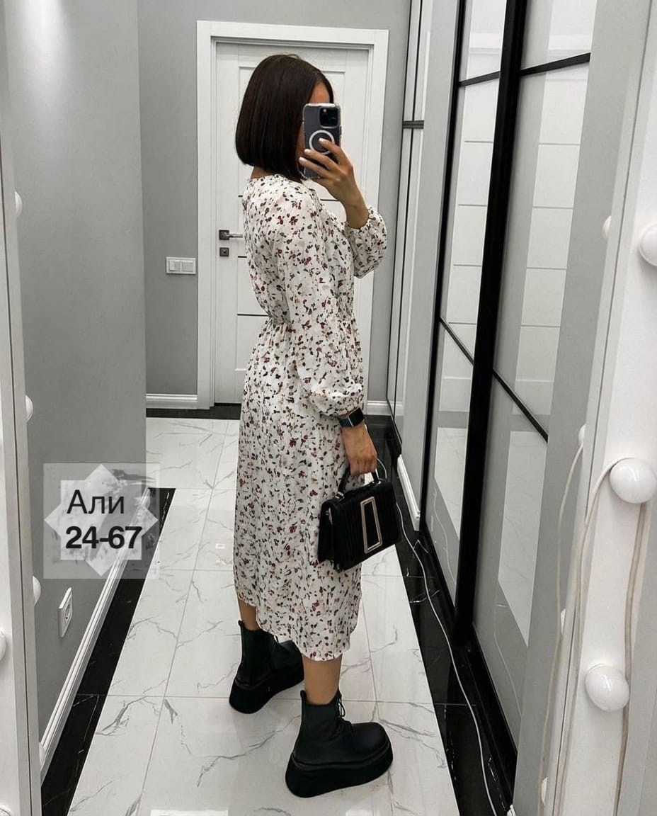 платье женское,платье женское черное в цветочек с длинным рукавом,женское платье миди,платье женское прадо,платье