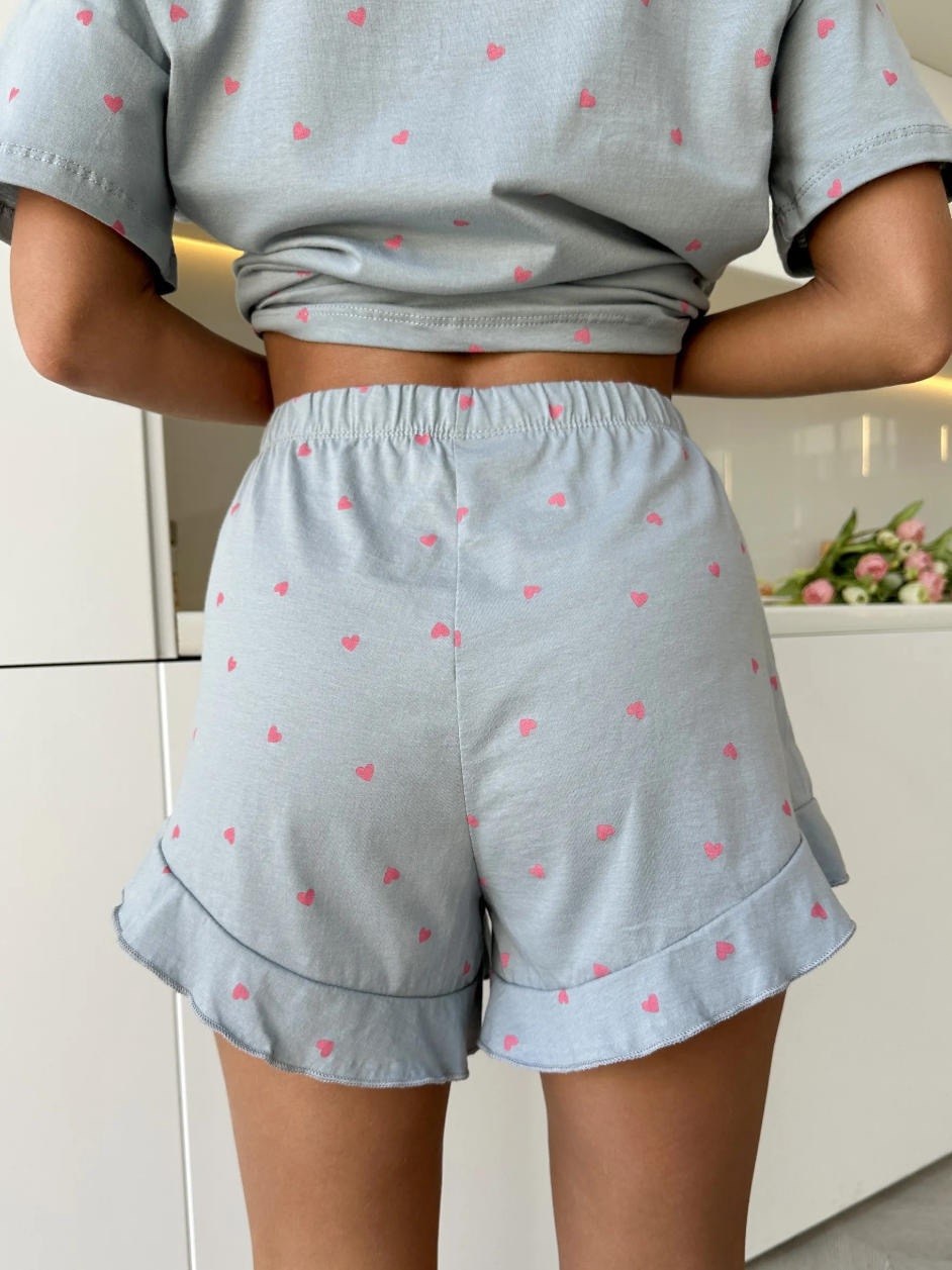 пижама женская с шортами,пижама с сердечками с шортами и топом костюм летний для дома umood 218997300,женская пижама,пижама с шортами в сердечко pajama pixie,стильная пижама с шортами