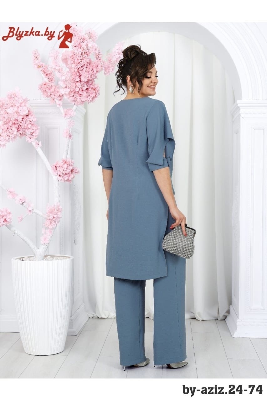 брючные костюмы для женщин,брючный комплект ninele 6050 василек,костюм брючный летний двойка,брючный костюм нинель шик 7449 василёк двойка синий размер 48-62,брючный комплект ninele 6066 василек