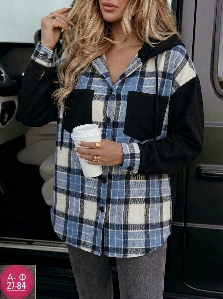 женская рубашка в клетку,рубашка женская удлиненная в клетку,женская рубашка,рубашка оверсайз в клетку с капюшоном,рубашка женская в клетку теплая