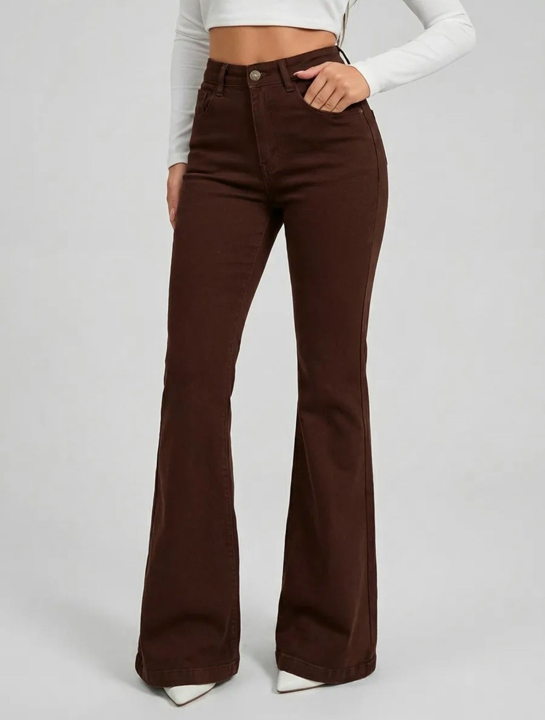 коричневые джинсы,коричневые джинсы женские,женские джинсы клеш,джинсы клеш с высокой талией,женские джинсы