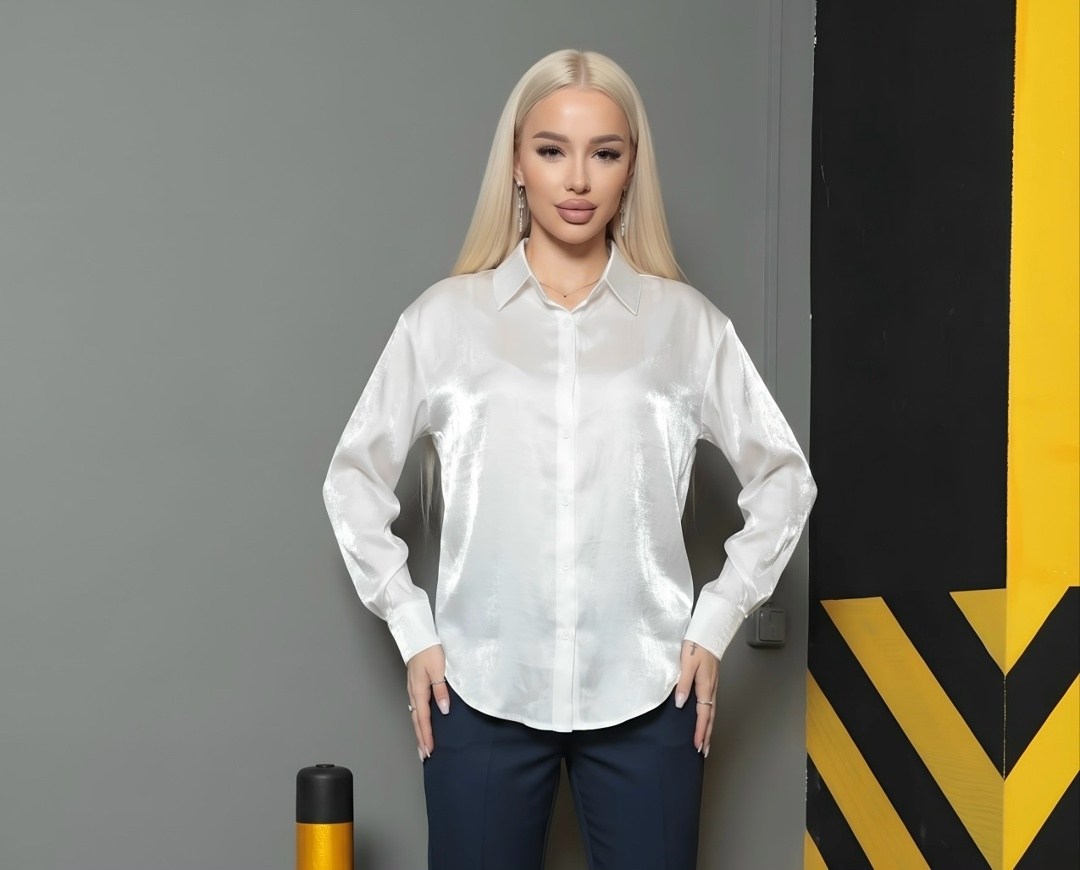 стильная блузка,блузка классическая женская,блузка белая,блузка модная,женская кремовая атласная рубашка из лайкры с длинными рукавами