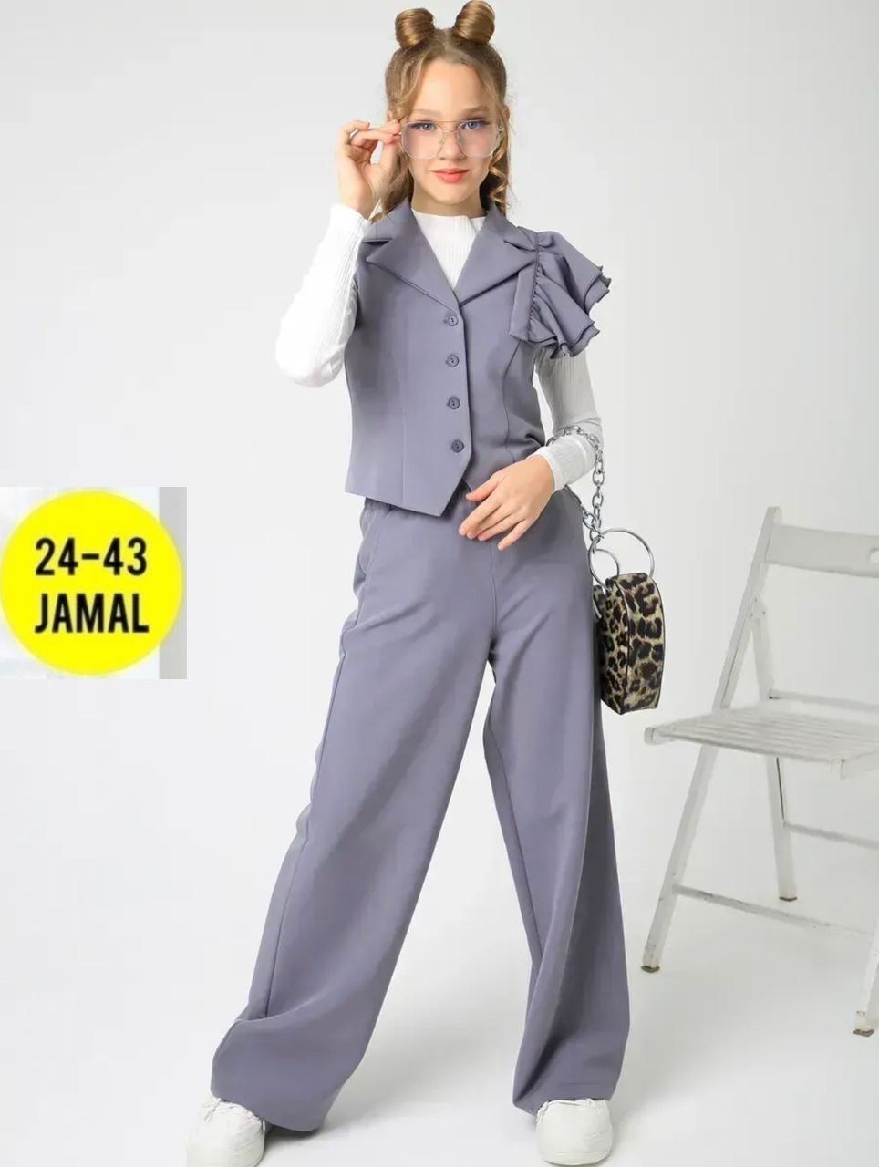брючный школьный костюм с жилеткой и воланом lemada brand,костюм с жилеткой,жилетка женская,женские жилеты,стильные костюмы