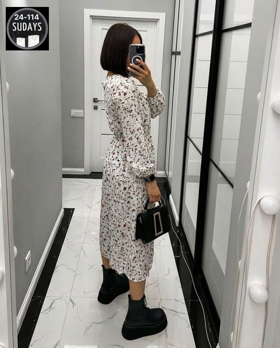 платье женское,женское платье миди,платье женское черное в цветочек с длинным рукавом,платье ,модные платья 2026