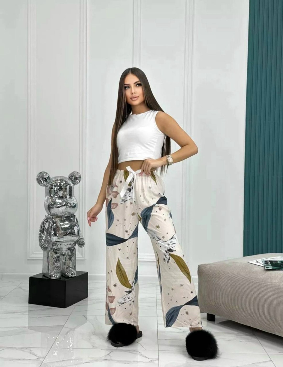 пижама женская,брюки для дома,пижама с штанами,штаны с принтом,костюм с принтом