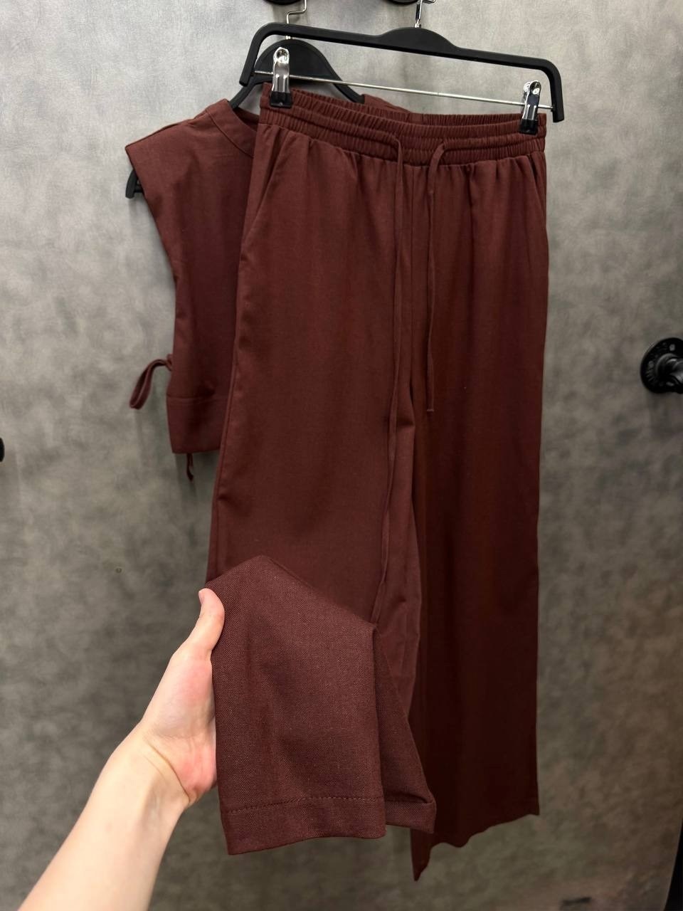 комплект укороченных топов,костюм женский льняной,костюм с брюками,укороченные топы,брюки повседневные модные