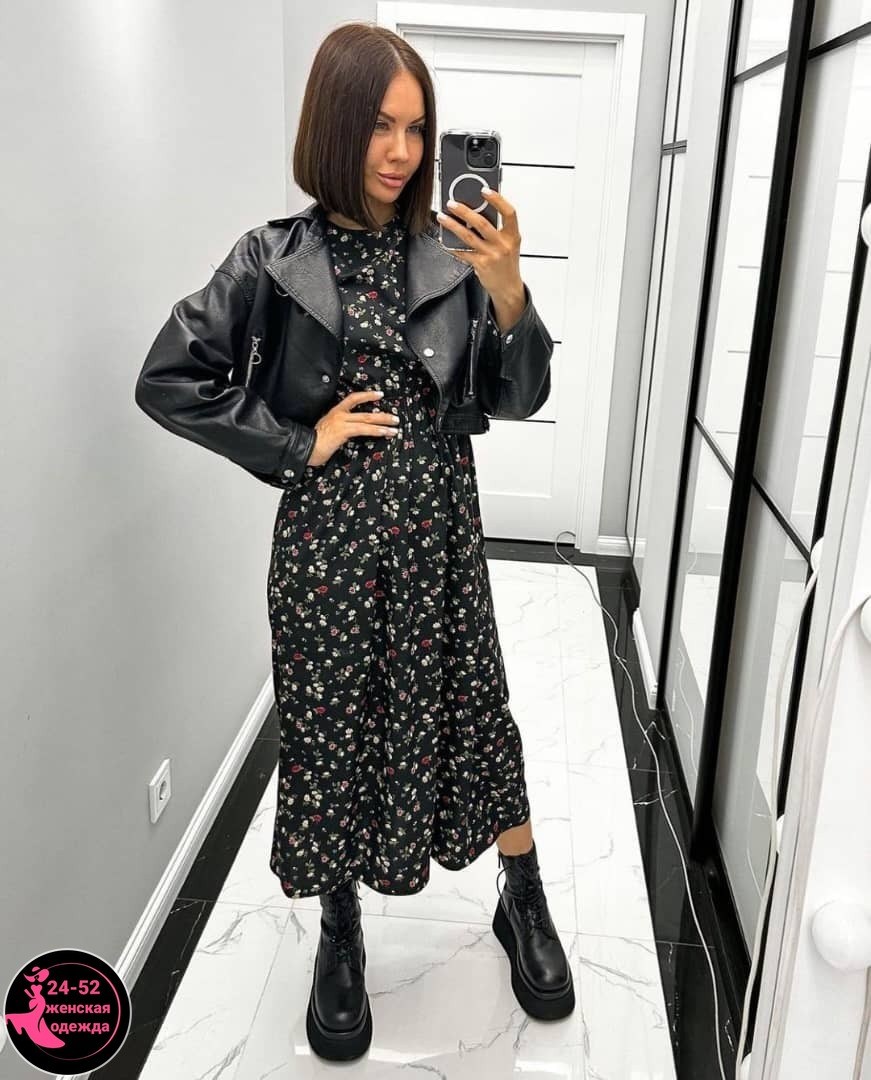 платье женское,модные платья 2026,платье женское черное в цветочек с длинным рукавом,платье ,женское платье миди