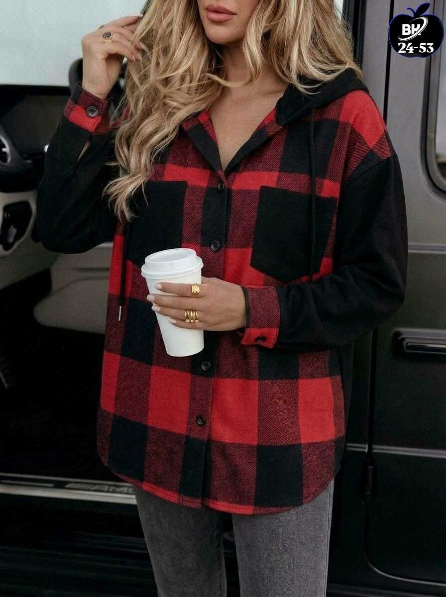 женская рубашка,рубашка в клетку женская,теплая рубашка,рубашка с капюшоном,рубашка в клетку с капюшоном