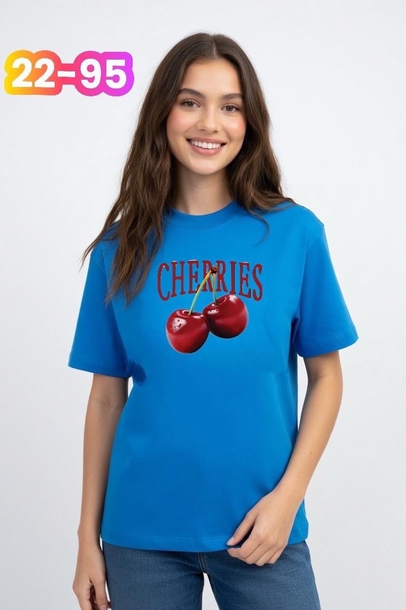 футболка с вишней,футболки женская,футболка с принтом вишня,футболка с вишенками,женские футболки с принтом
