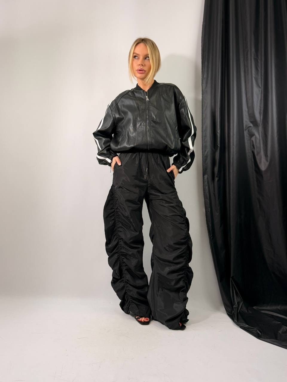 костюм из плащевки с подкладом panther,широкие штаны,одежда брюки,куртка женская,брюки карго стильные
