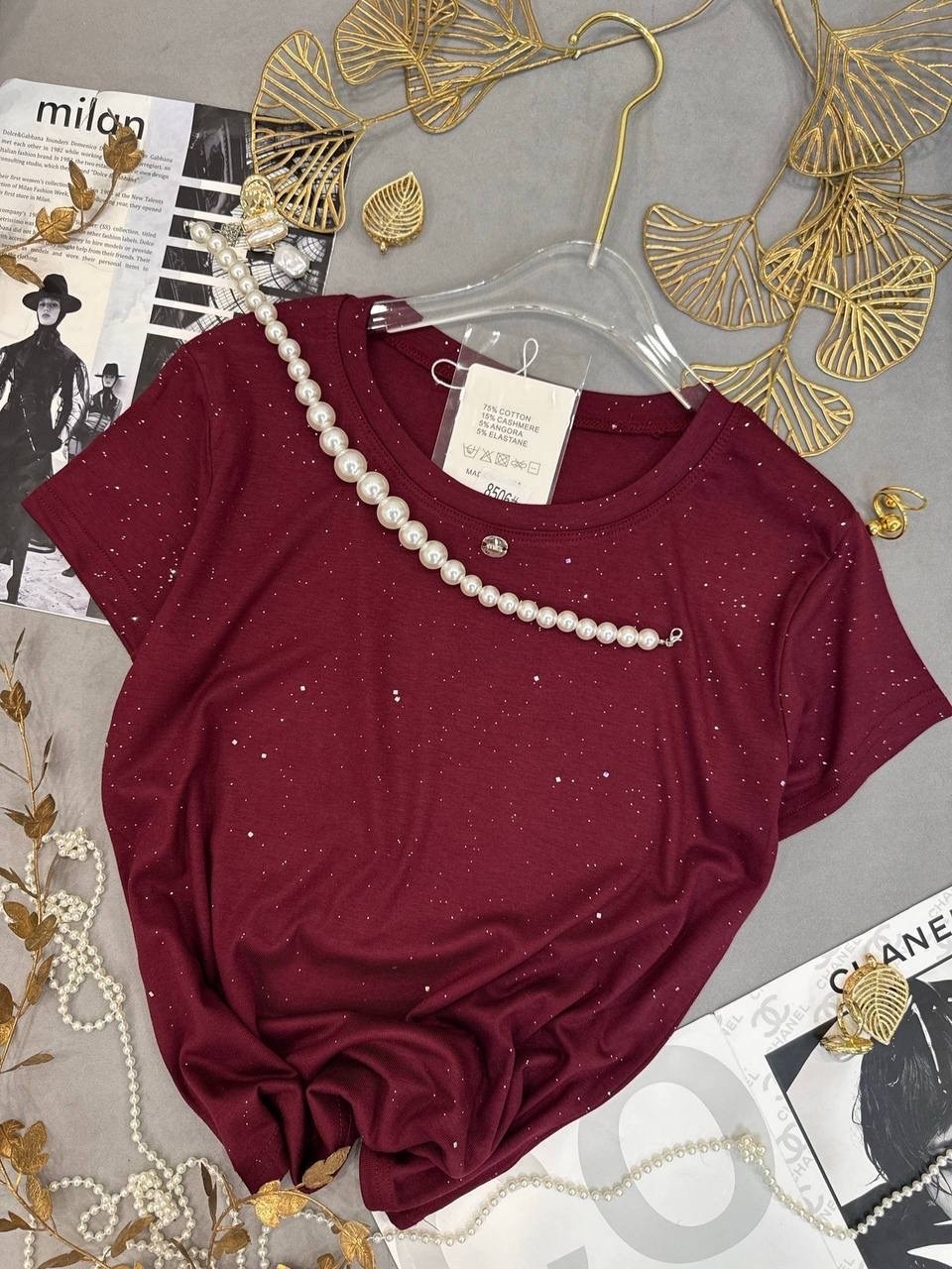 женская футболка,футболки для женщин,модная женская футболка,футболка с бусинами,блуза с пуговицами