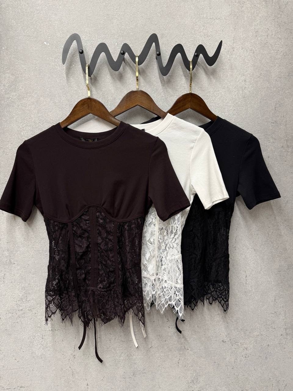 футболка с кружевами,giuseppe di morabito футболка в стиле корсета черный,футболки женская,футболка с кружевом
