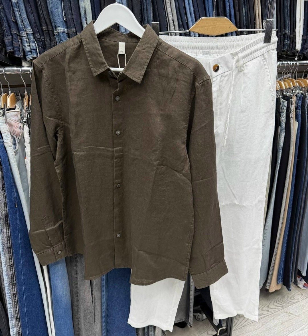 льняная рубашка,льняная рубашка мужская,повседневная рубашка,рубашка зеленая,рубашка