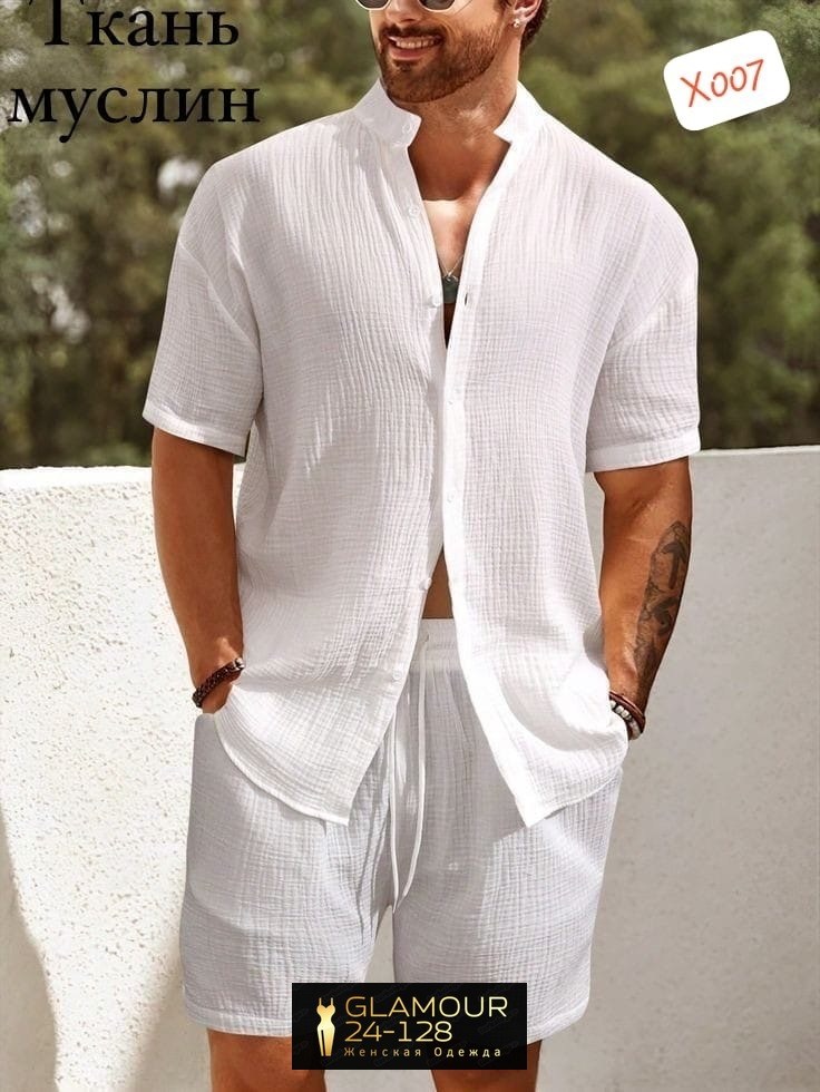 летние костюмы мужские,мужской костюм с шортами,трендовый деловой летний комплект муслин мужской костюм рубашка и шорты,костюм мужской,одежда для мужчин