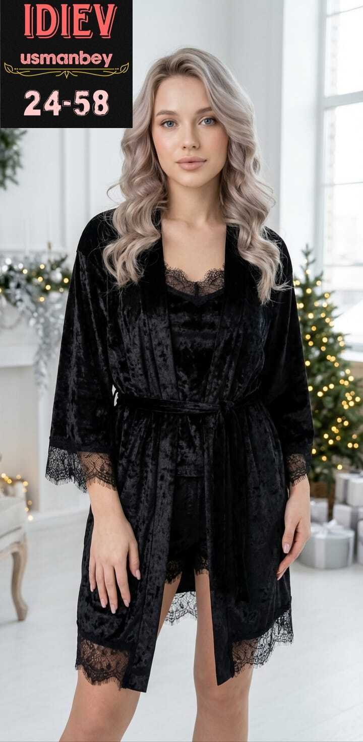 пижама велюровая женская,комплект велюровый,пеньюар комплект,велюровый халат женский,халат пеньюар