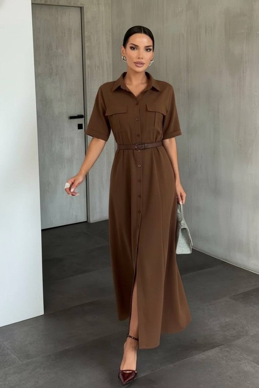 коричневое платье,платье стиль,платье женской,стильное платье сафари,платье рубашка